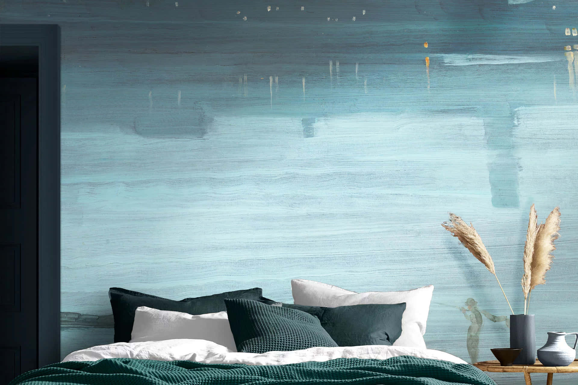 Coastal Granddaughter, dark green and white pillows, textured teal abstract wall mural, Full HD Desktop Wallpaper