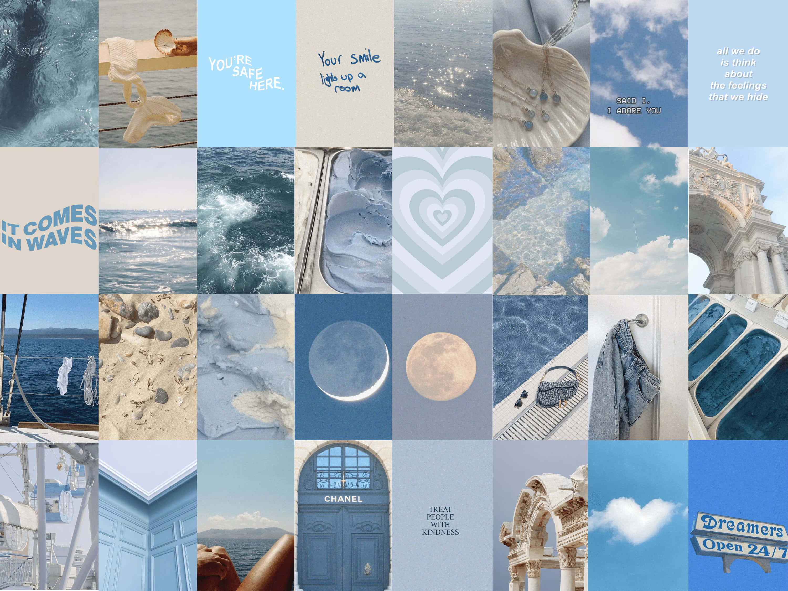 Coastal Granddaughter, blue-toned, ocean waves, 2K Desktop Wallpaper