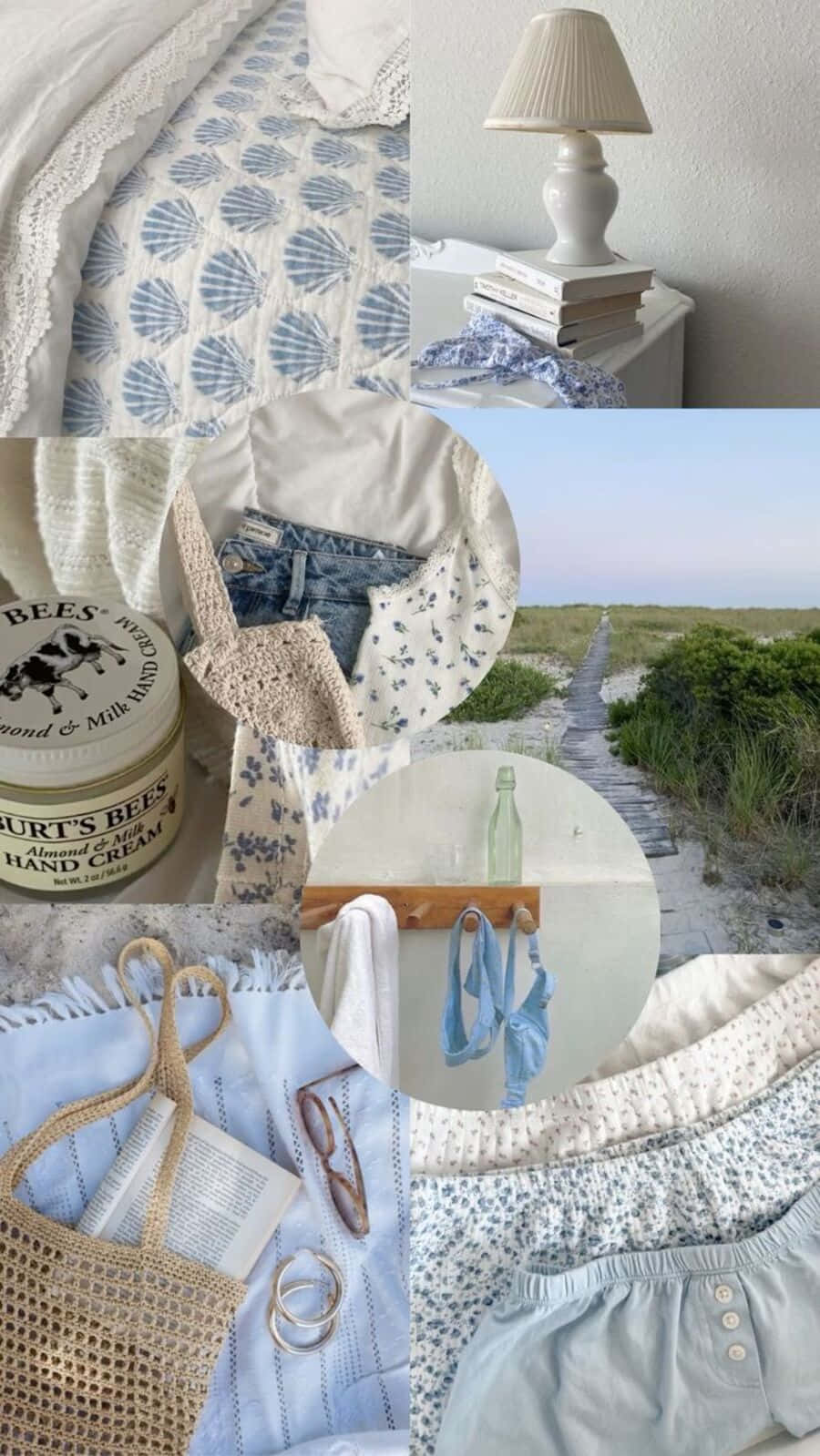 Coastal Granddaughter, blue shell patterned bedding, beach cottage bedroom, HD Phone Wallpaper