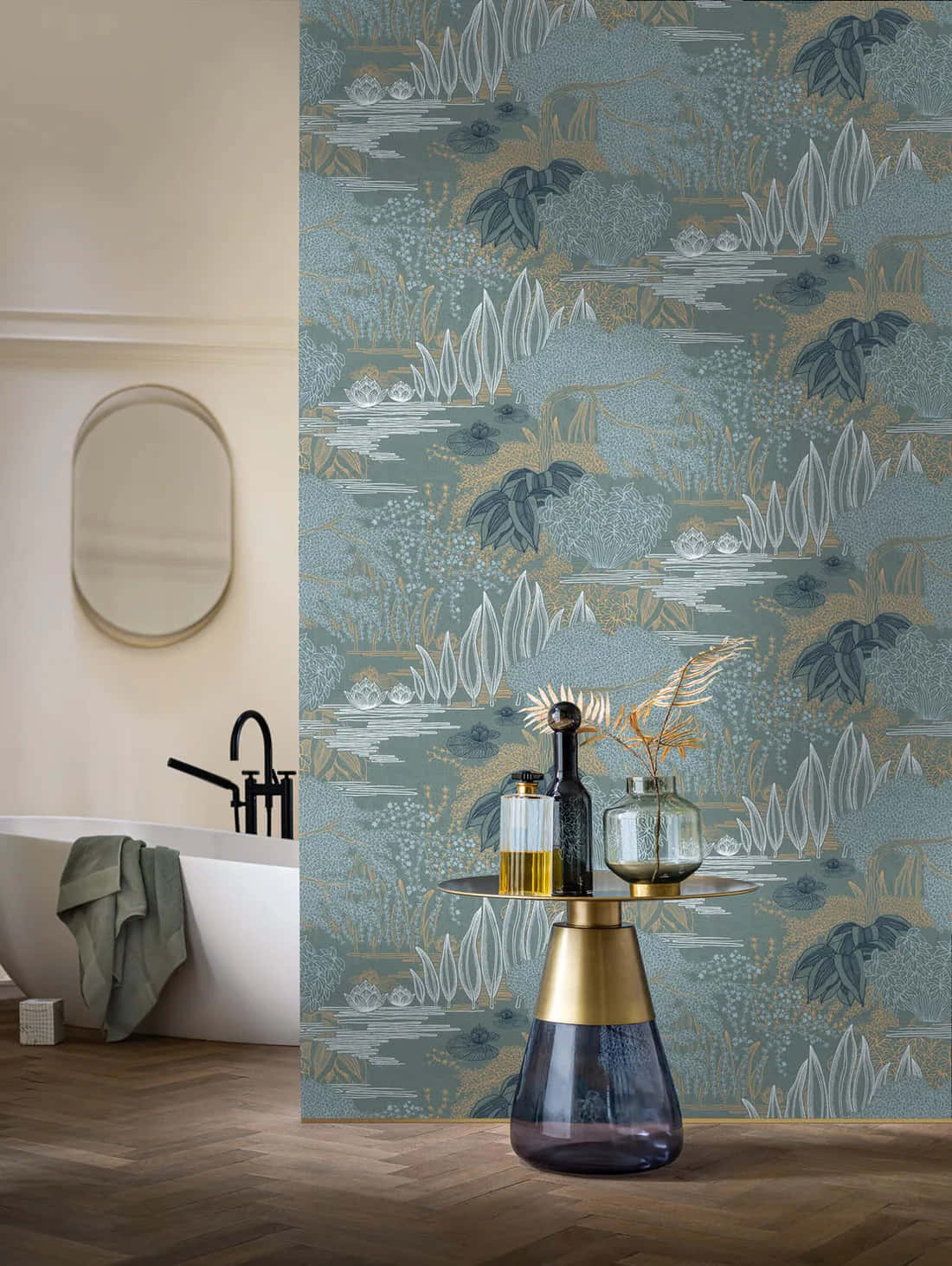 Coastal Granddaughter, teal wallpaper, gold and white botanical patterns, HD Phone Wallpaper