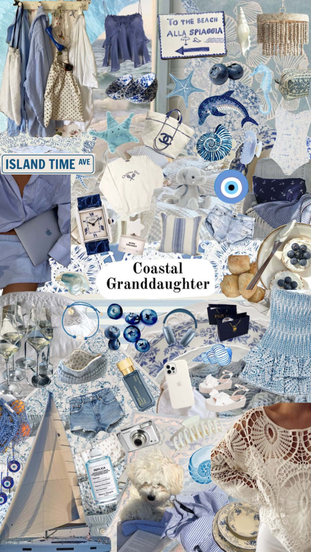 Coastal Granddaughter, blue and white beachwear, seashells, Full HD Phone Wallpaper