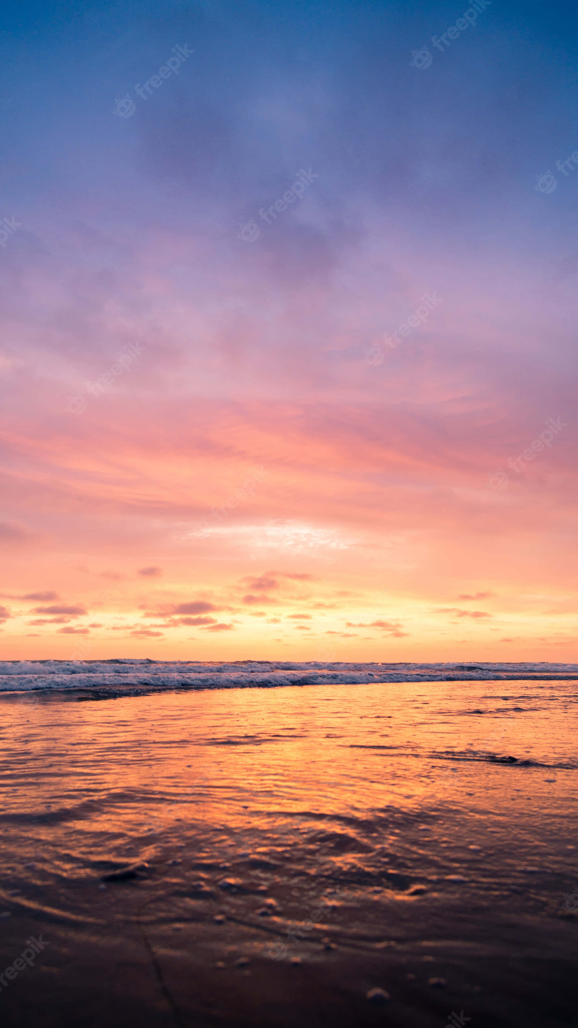 sunset, beach, vibrant orange, 2K Phone Wallpaper