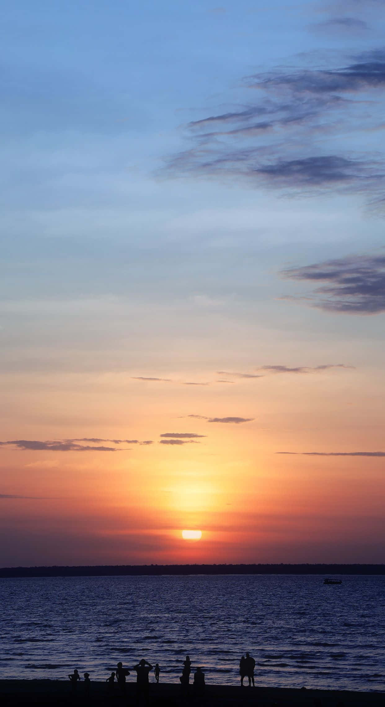 Coastal Sunset, vibrant orange sun, calm sea, Full HD Phone Wallpaper