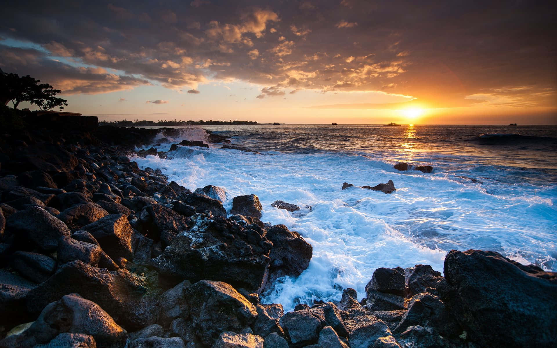 Coastal Sunset, sunset, fiery orange, Full HD Desktop Wallpaper