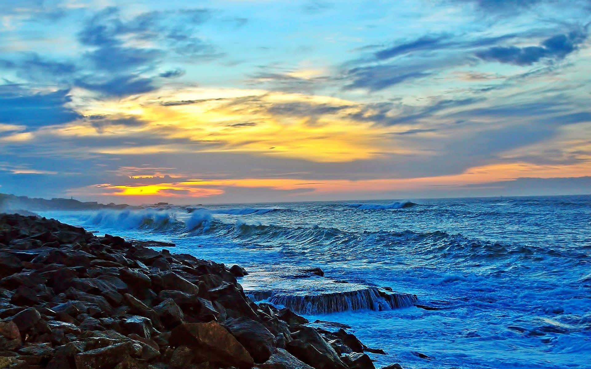 Coastal Sunset, 1920 x 1200, ocean waves, Full HD Desktop Wallpaper