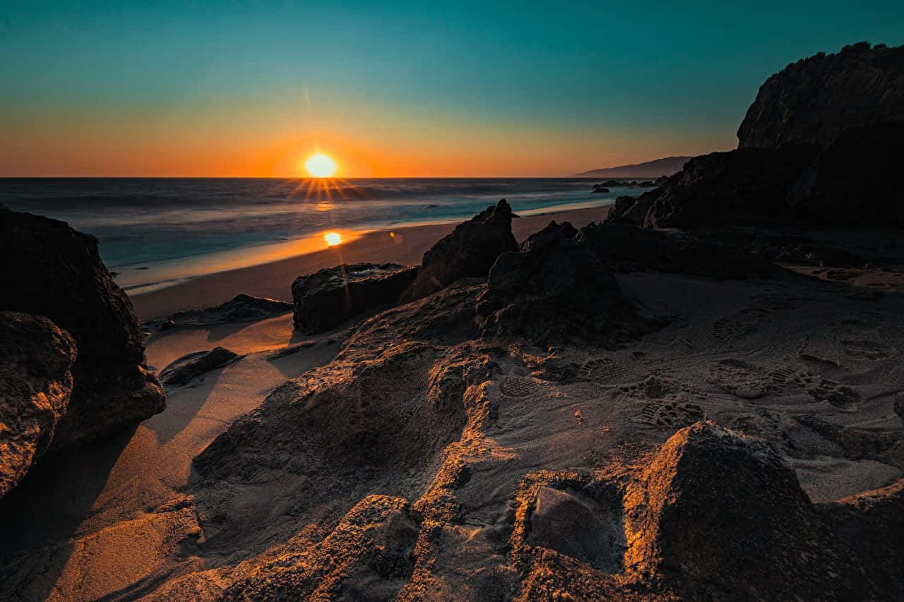 Coastal Sunset, Sunset, rugged rocks, HD Desktop Wallpaper