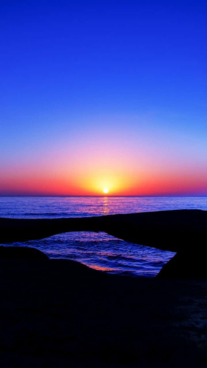 Coastal Sunset, fiery orange, deep blue, HD Phone Wallpaper