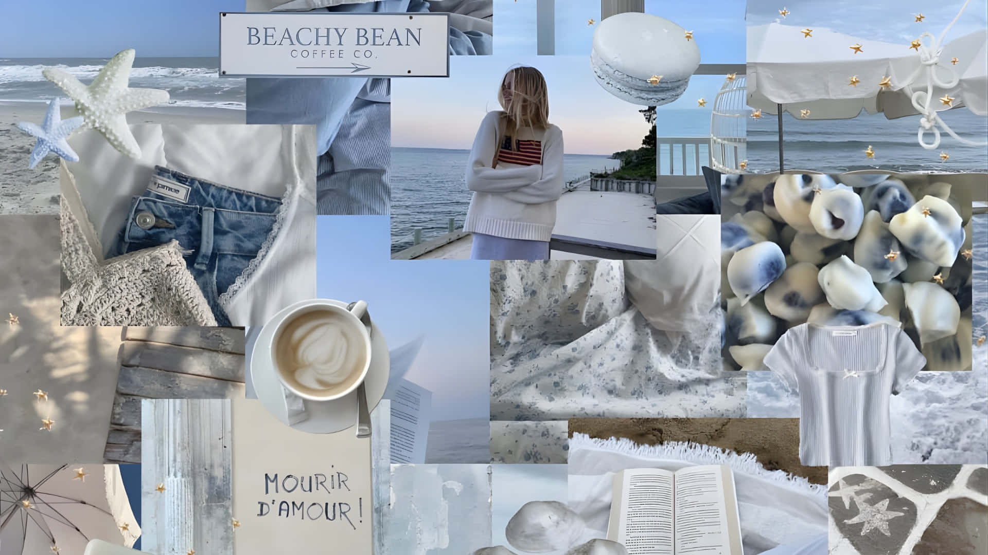 Coastal Calm Inspiration, starfish coffee cups, denim sweaters, Full HD Desktop Wallpaper