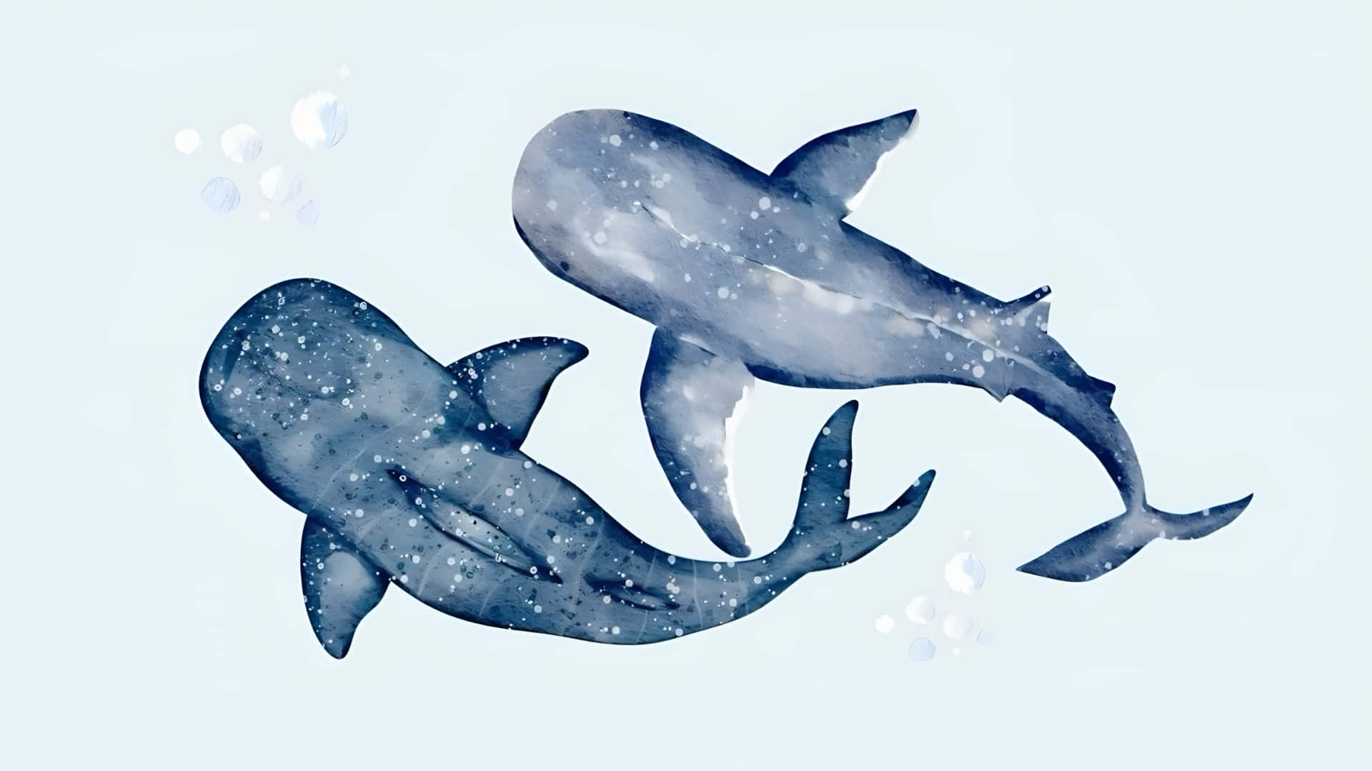 coastal, whale sharks, blue watercolor, Full HD Desktop Wallpaper