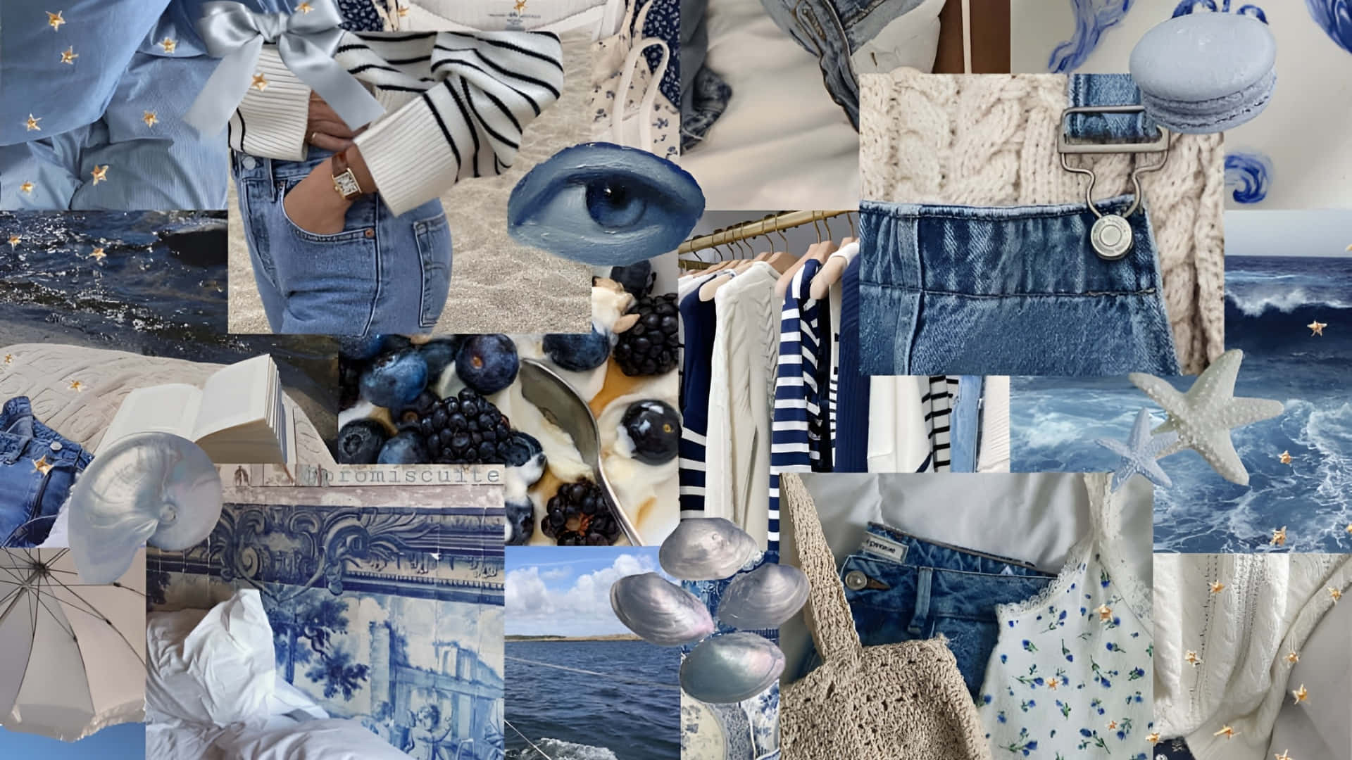 Coastal Blue, denim jeans, starfish, Full HD Desktop Wallpaper
