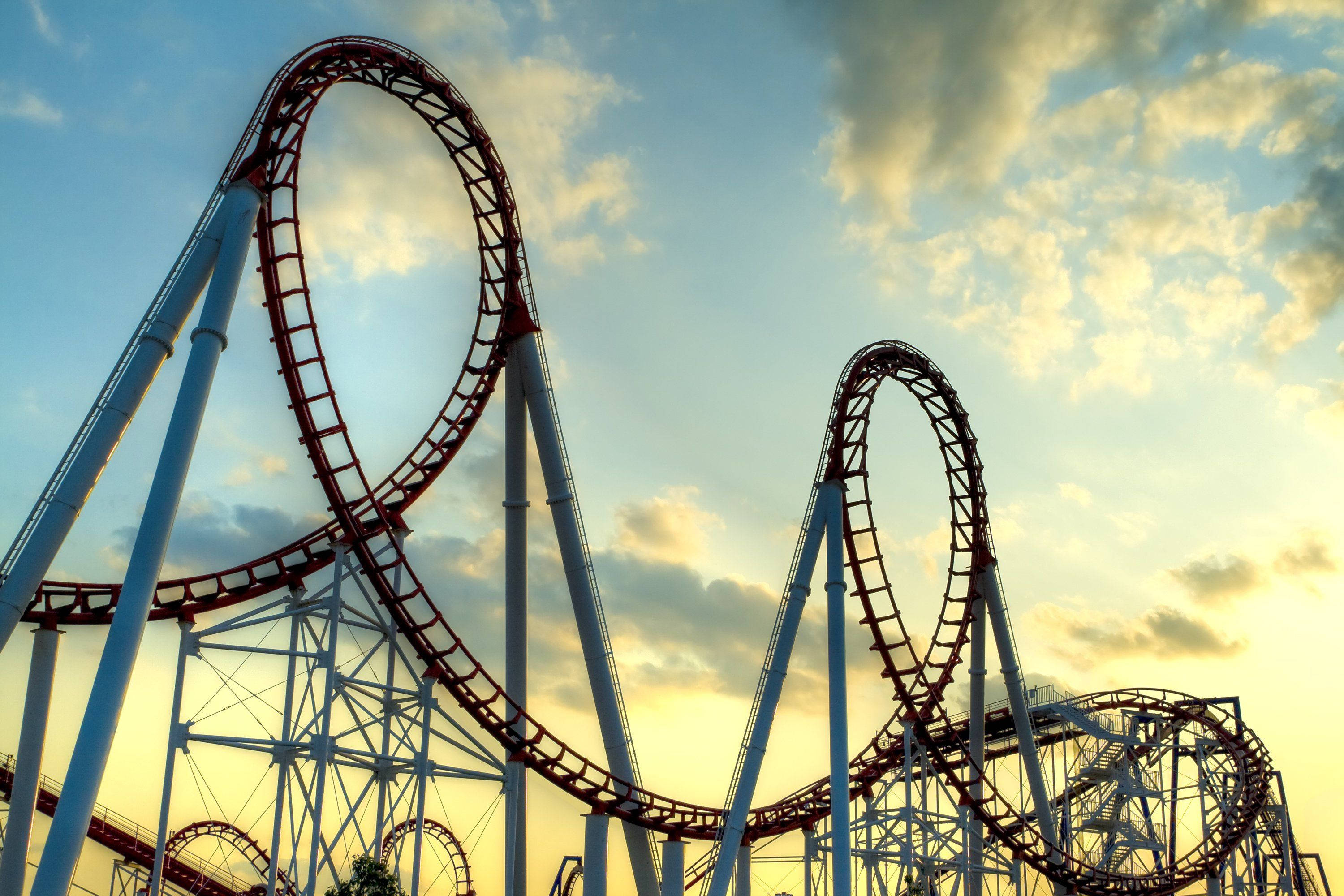 roller coaster, double looped, red and white, 2K Desktop Wallpaper