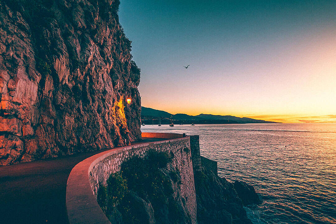 coastal road, cliff, sunset, SD Desktop Wallpaper