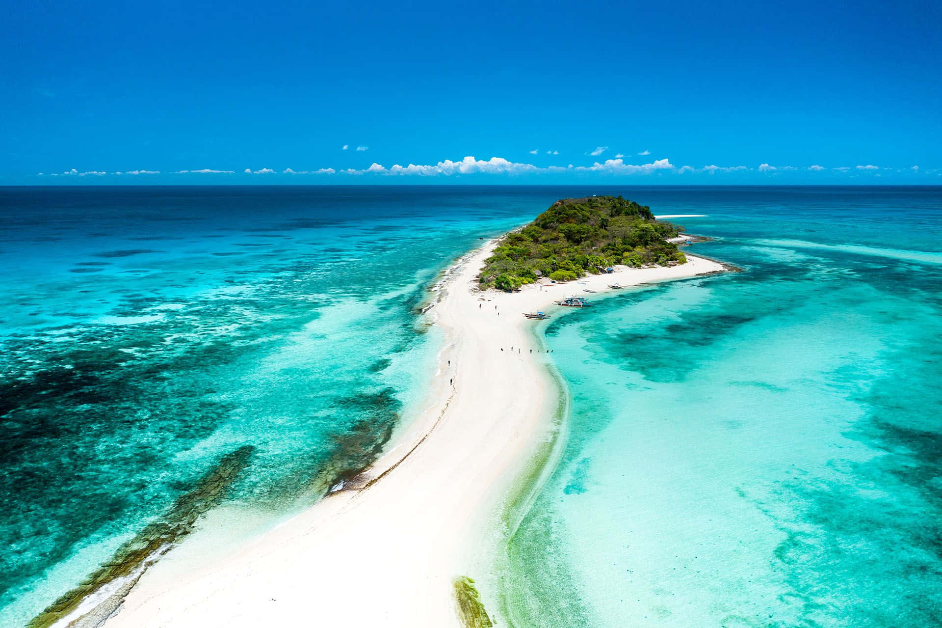 Coastline, white sandbar, vibrant turquoise waters, Full HD Desktop Wallpaper