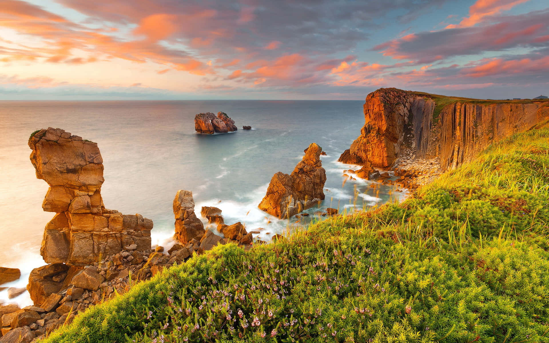 Coastline, Sunset, cliffs, Full HD Desktop Wallpaper