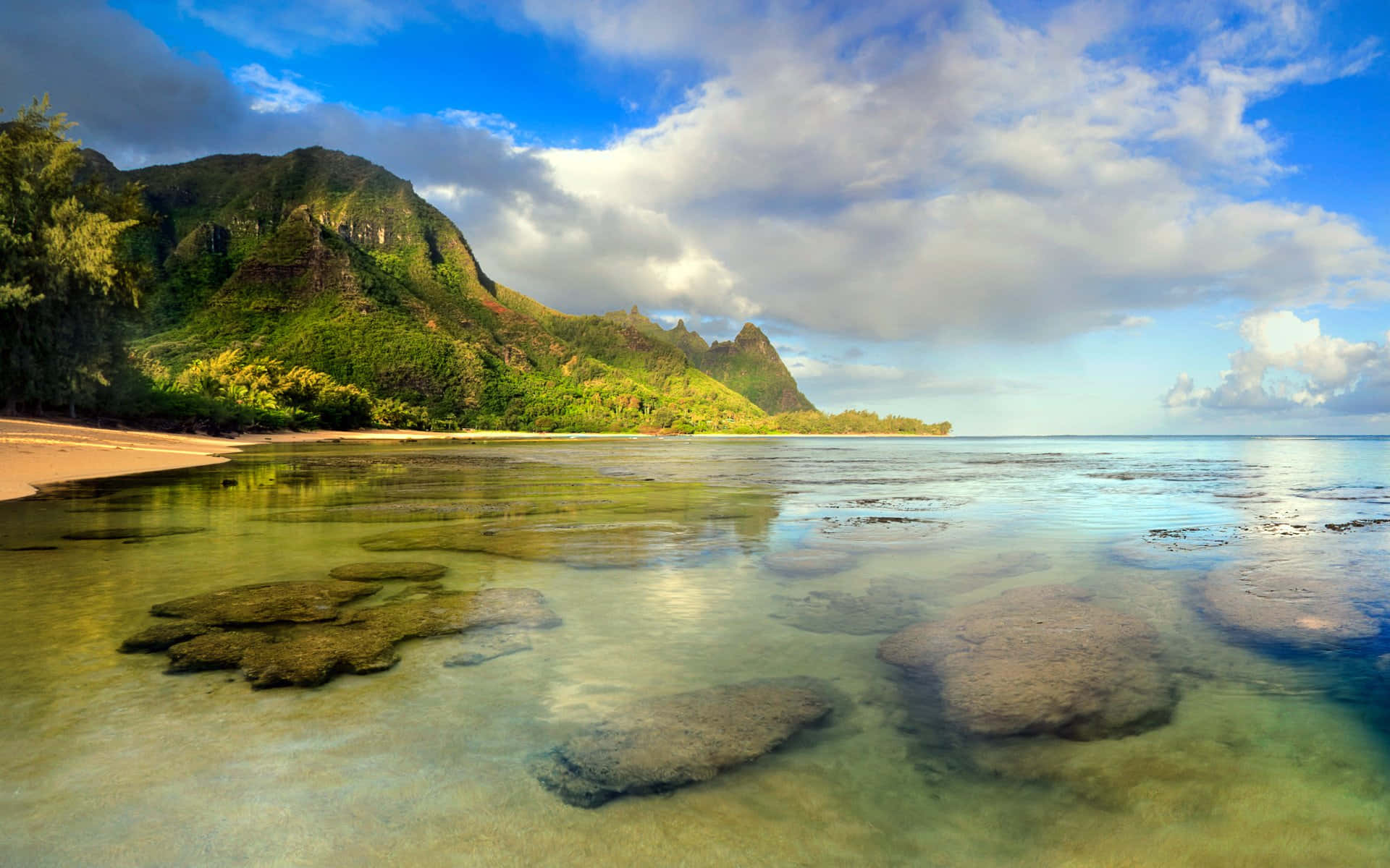 Coastline, turquoise water, sandy shore, Full HD Desktop Wallpaper