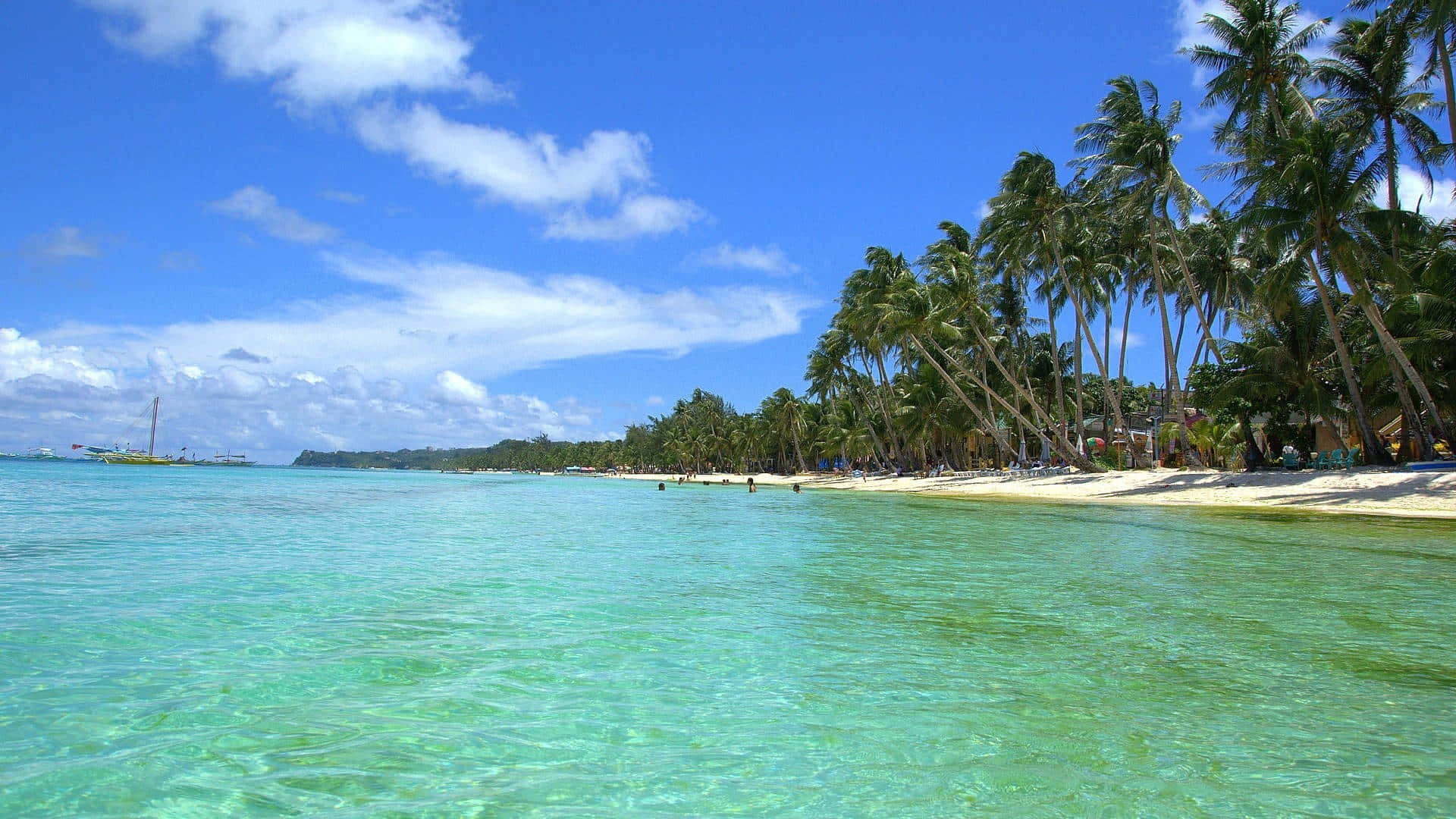 Coastline, turquoise waters, white sandy beach, Full HD Desktop Wallpaper