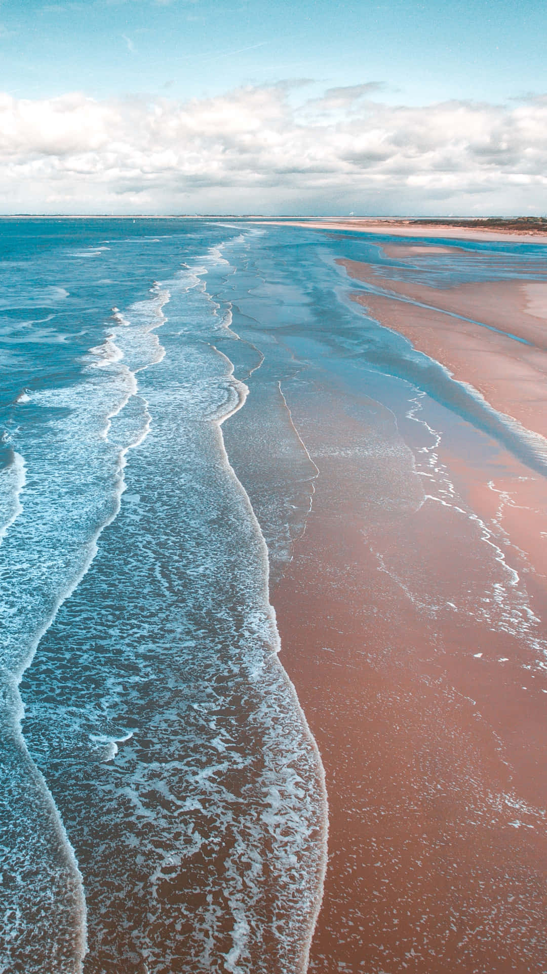Coastline, turquoise waves, pinkish sand beach, Full HD Phone Wallpaper