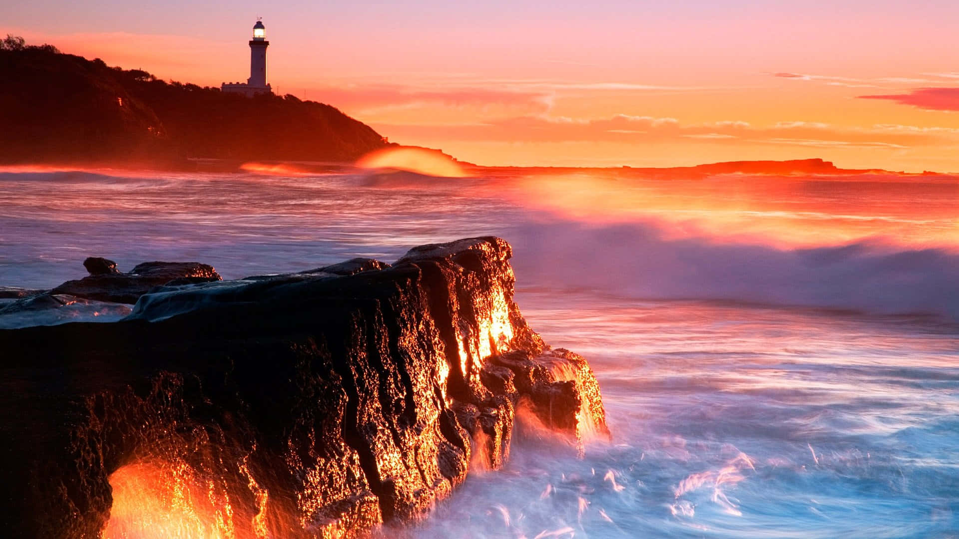 Coastline, lighthouse, cliff, Full HD Desktop Wallpaper