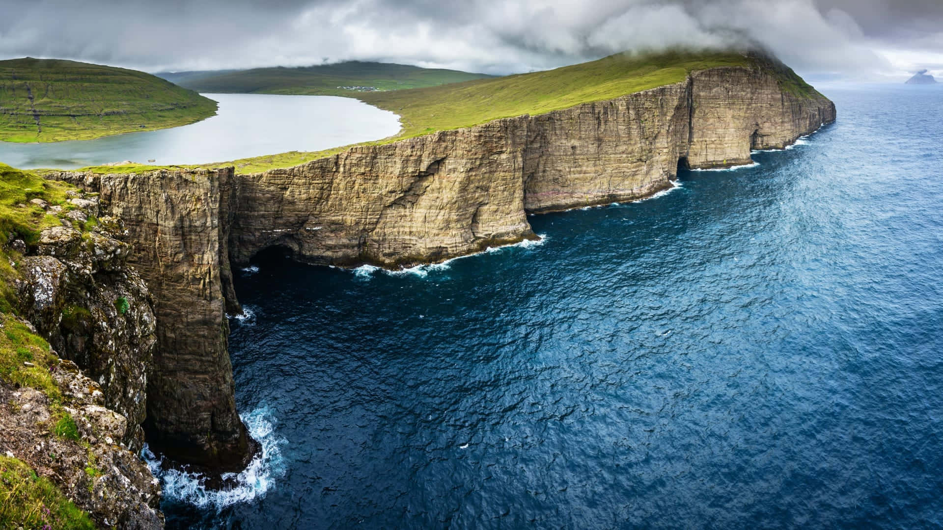 Coastline, Sunset, deep blue ocean, Full HD Desktop Wallpaper