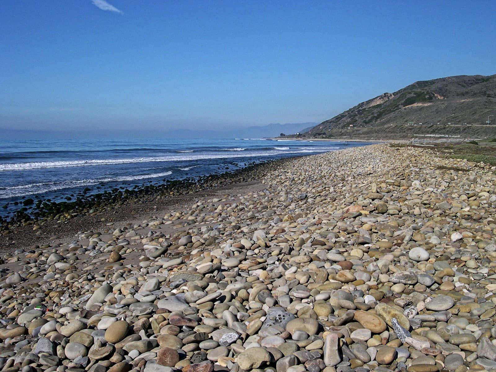 coastal pebble beach, geomorphology, sunlit, HD Desktop Wallpaper