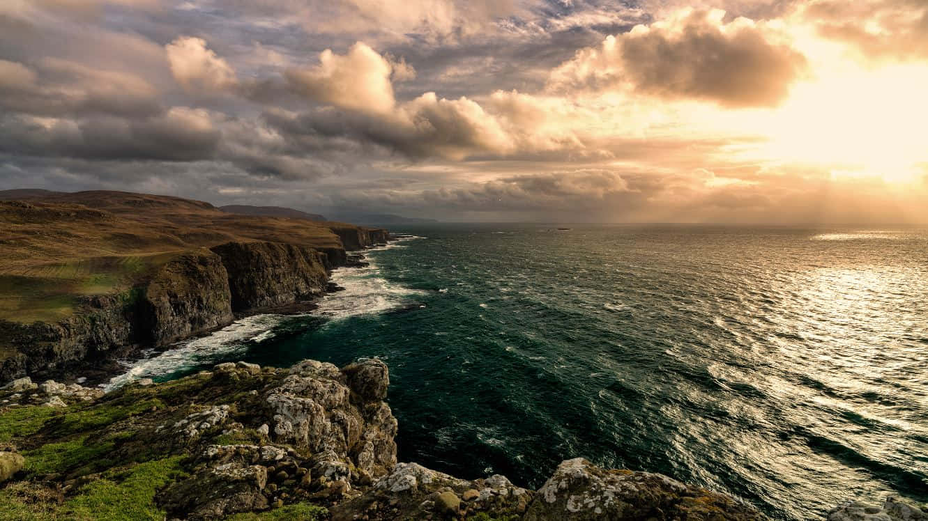 Coastline, Sunset, coastal cliffs, HD Desktop Wallpaper
