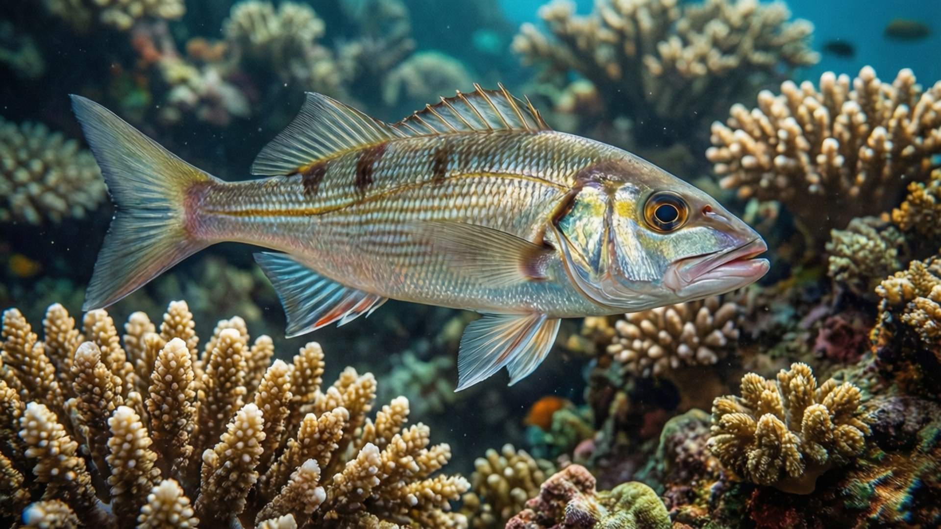 Cobia, coral reef, macro view, Full HD Desktop Wallpaper