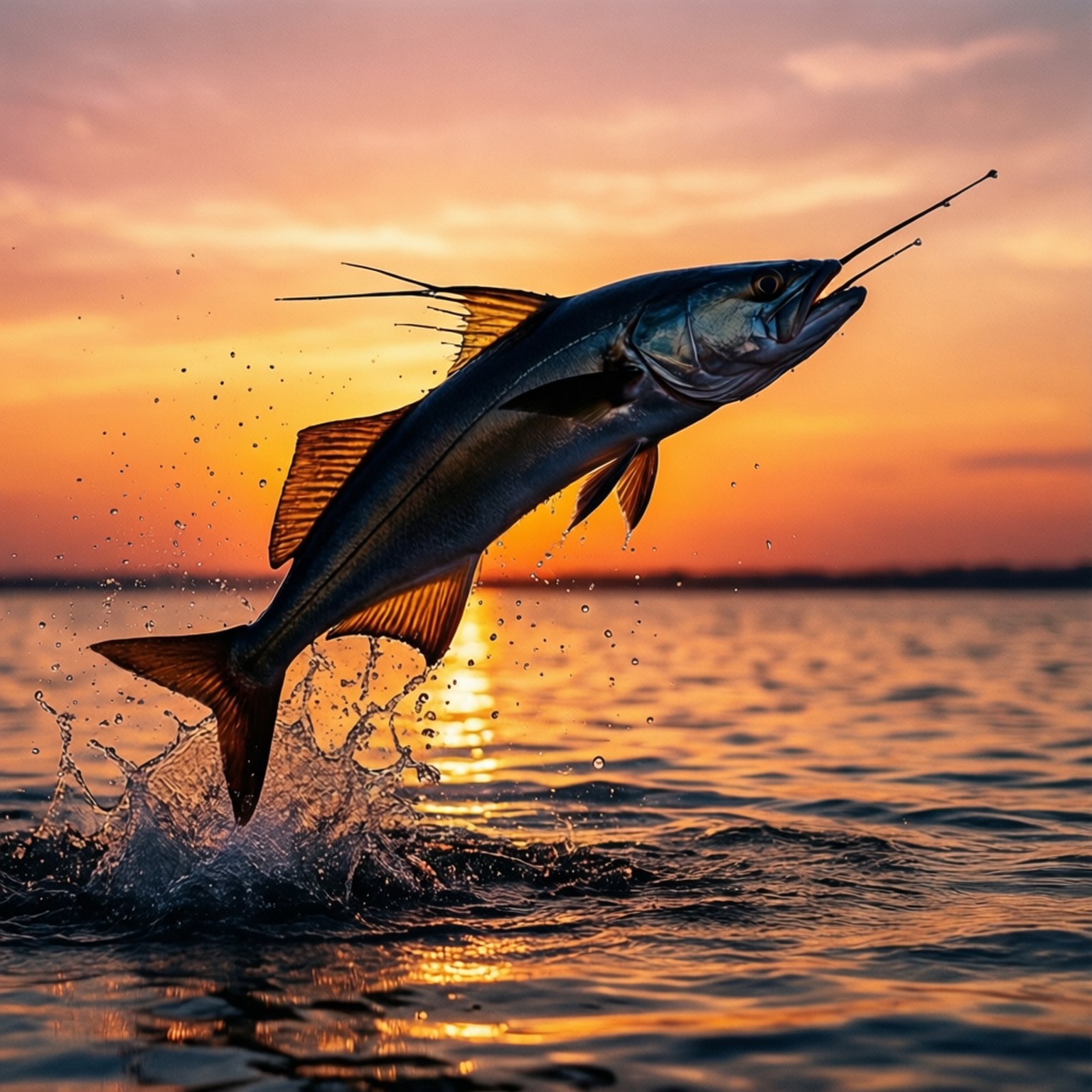 Cobia, Sunset, Golden sky, HD Desktop Wallpaper