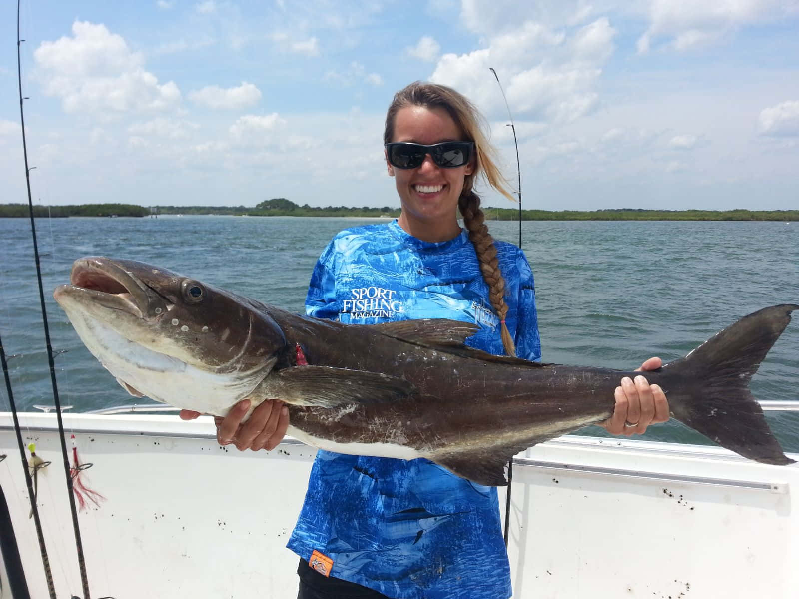 angler, caught cobia, boat, HD Desktop Wallpaper
