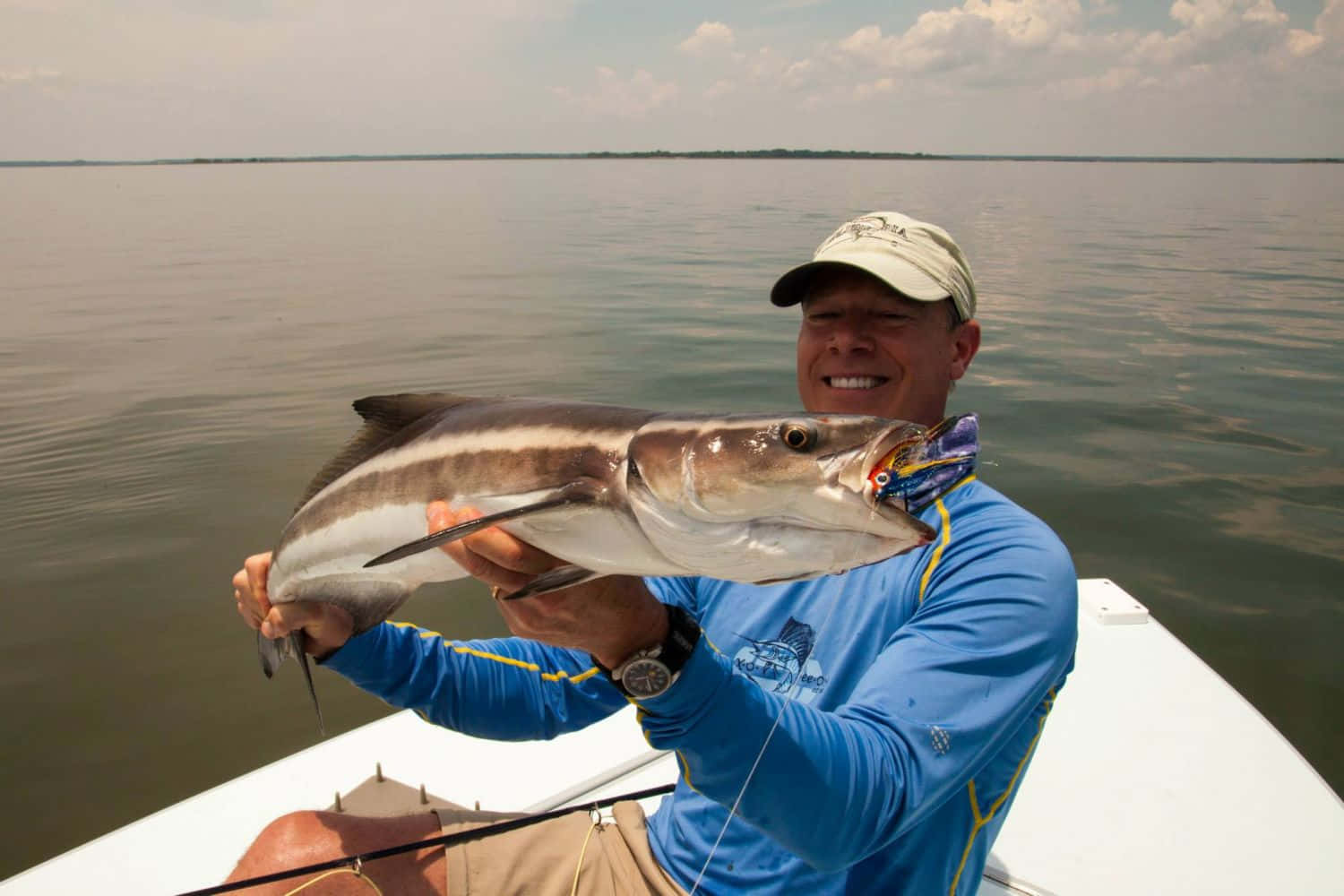 angler, caught cobia, boat, HD Desktop Wallpaper