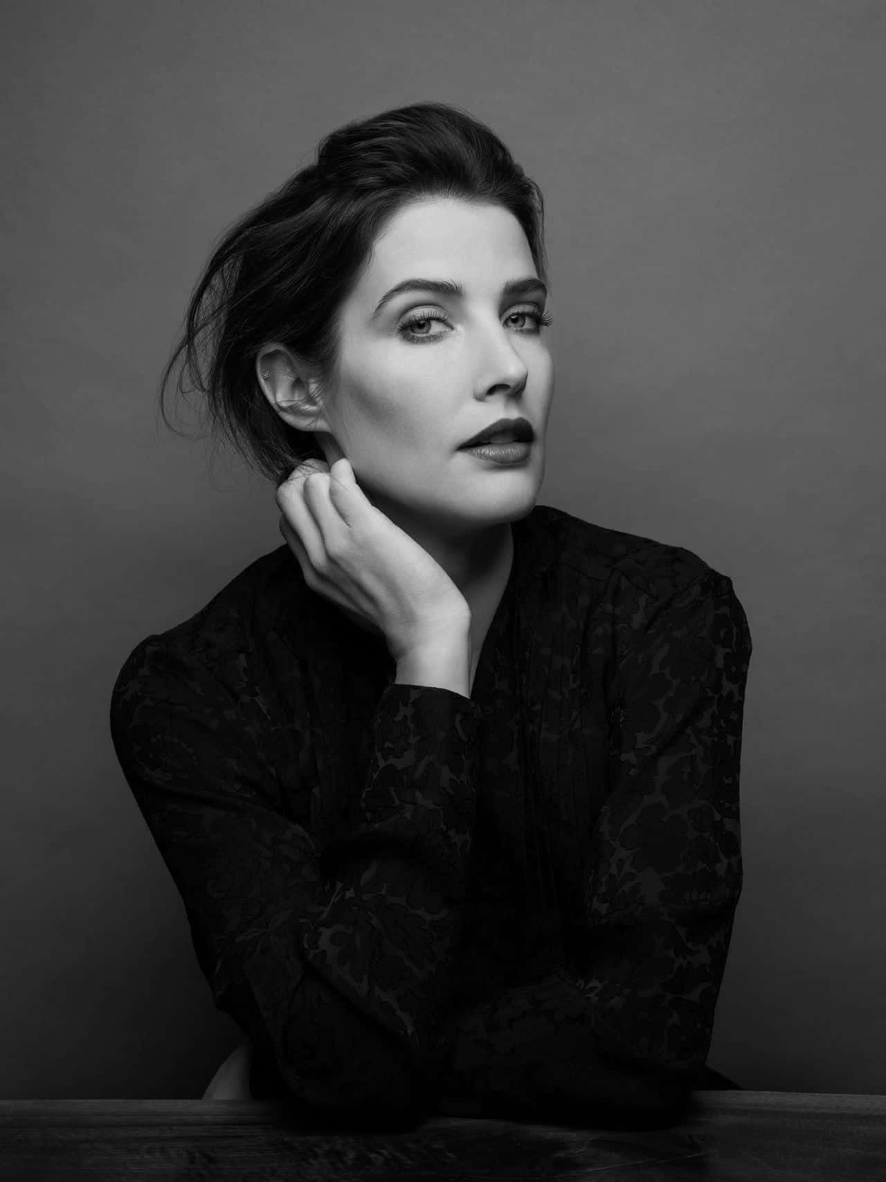 Cobie Smulders, black and white portrait, dark hair, HD Phone Wallpaper