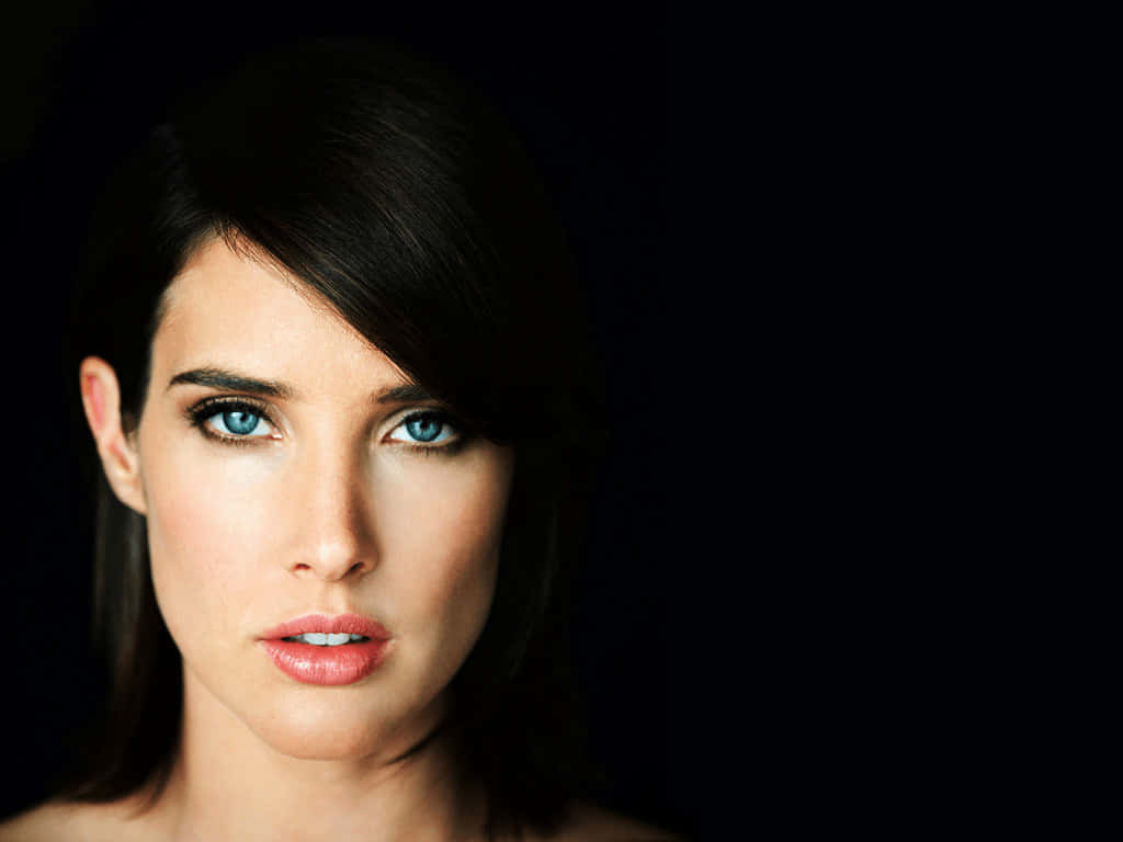 Cobie Smulders, elegant black dress, piercing blue eyes, SD Desktop Wallpaper
