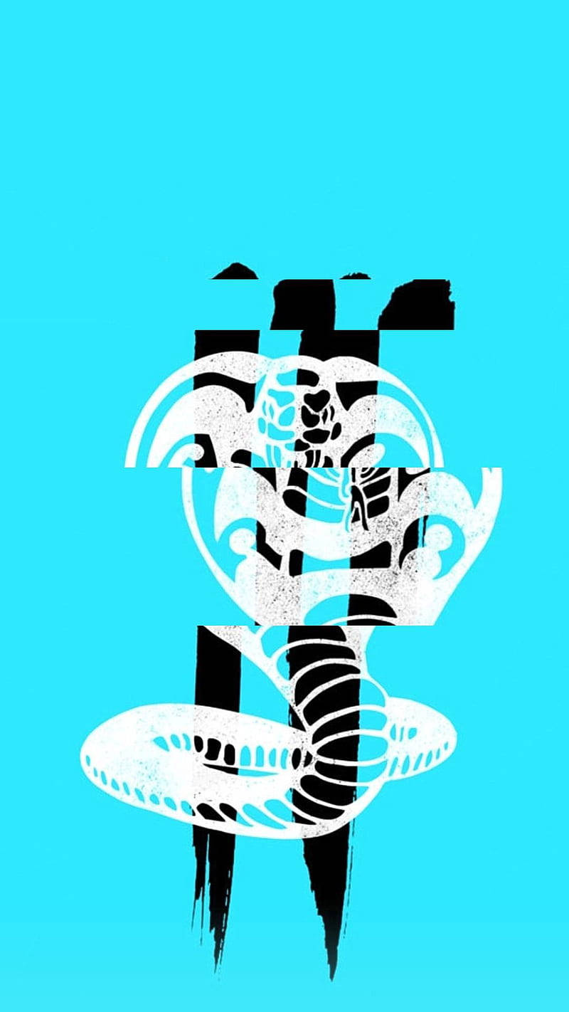 Cobra Kai Phone, tribal patterned hood, vibrant cyan background, HD Phone Wallpaper