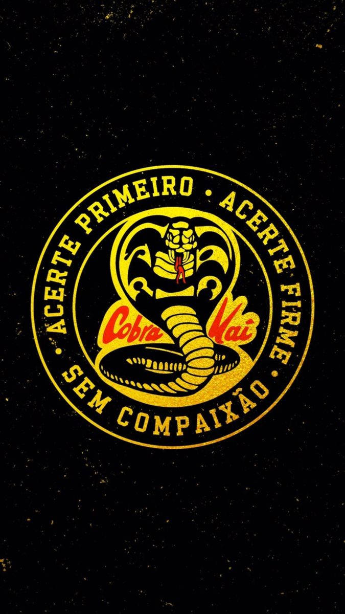 Cobra Kai Phone, yellow cobra logo, Portuguese text, SD Phone Wallpaper
