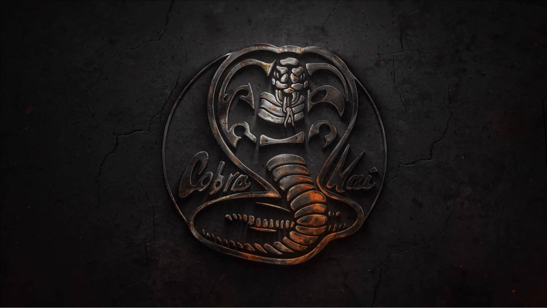 Cobra Kai, metallic cobra logo, glowing orange eyes, HD Desktop Wallpaper