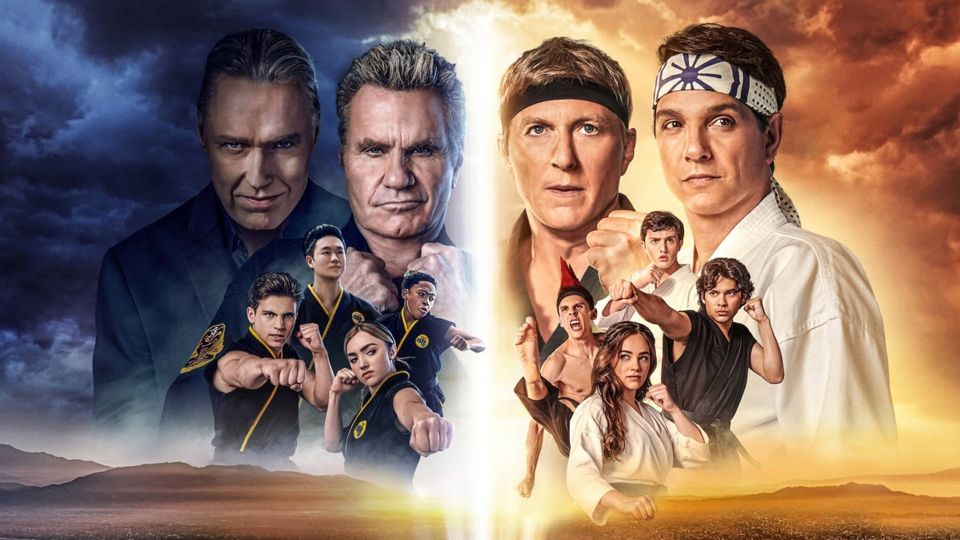 Cobra Kai Phone, glowing divide, stormy skies, Full HD Desktop Wallpaper
