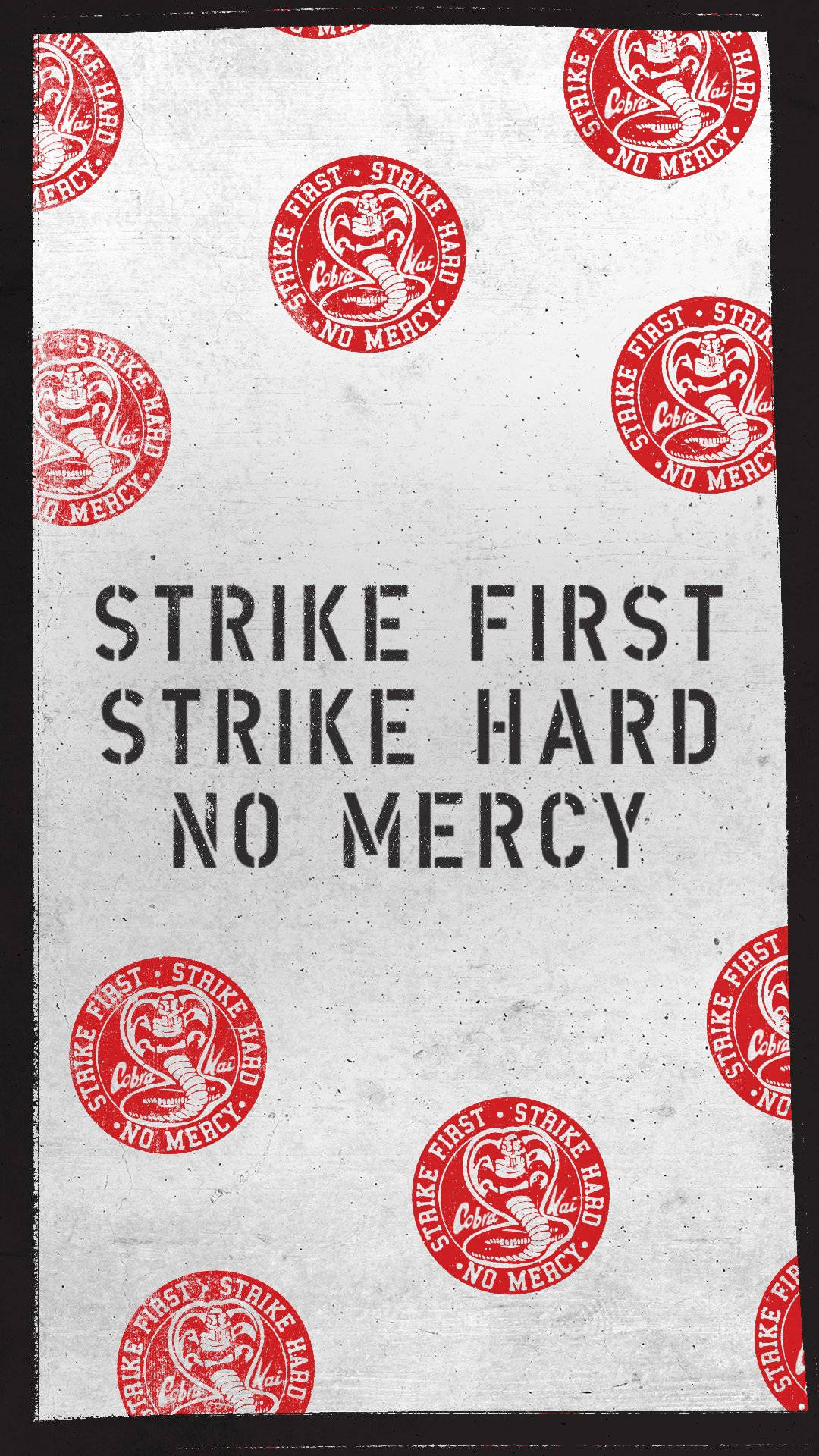 Cobra Kai phone, red snake logos, black text, Full HD Phone Wallpaper