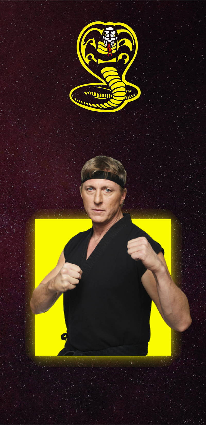 Cobra Kai Phone, black martial arts gi, glowing yellow square, HD Phone Wallpaper