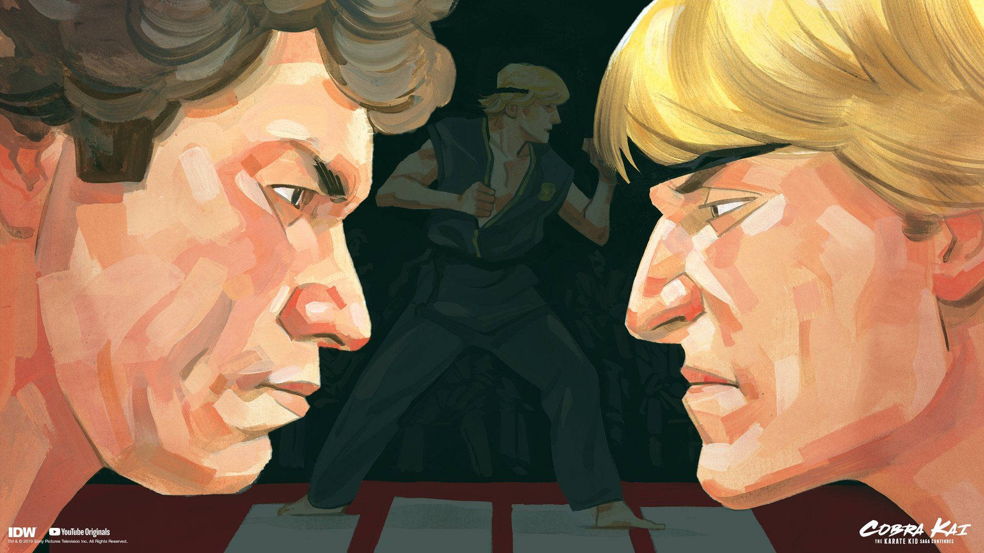Cobra Kai, animated, martial arts standoff, Full HD Desktop Wallpaper