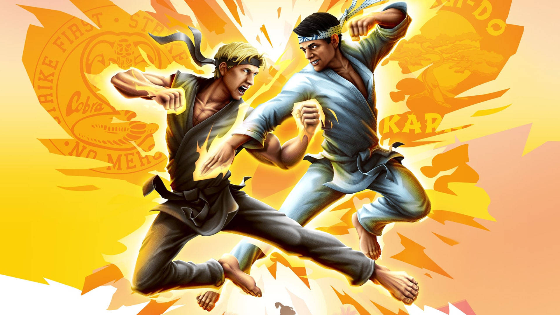 Cobra Kai, animated fight, martial artists, Full HD Desktop Wallpaper