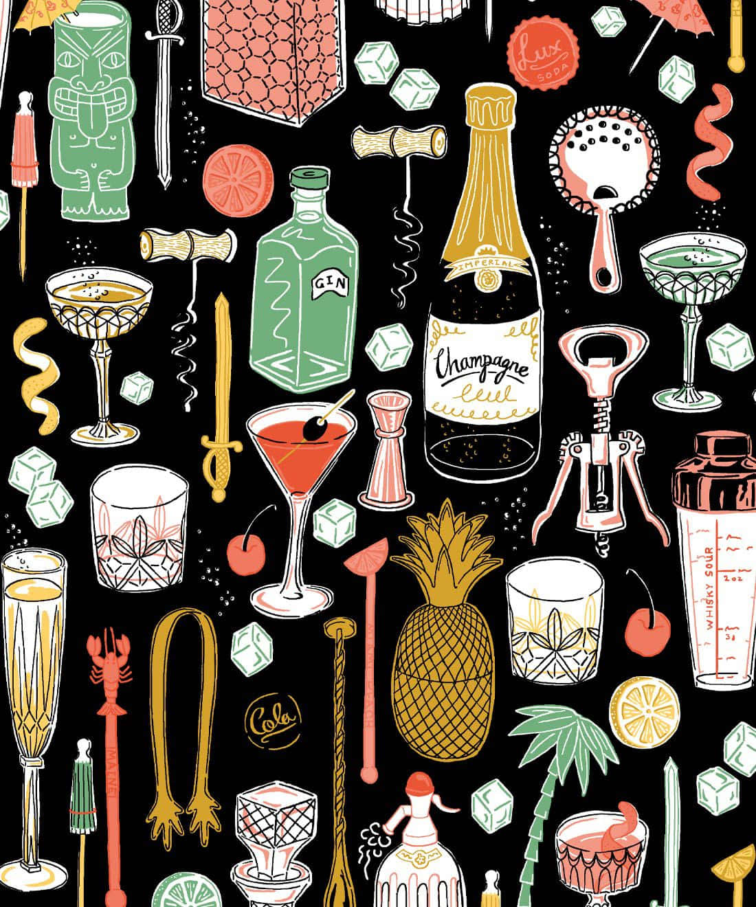 animated cocktail, cocktail bottles, glasses, HD Phone Wallpaper