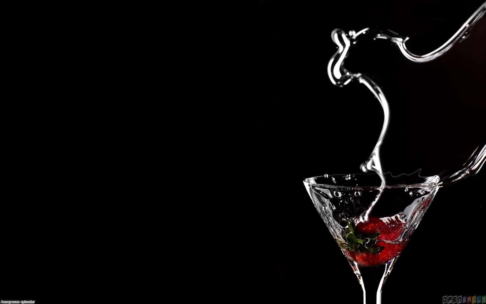 martini glass, red strawberry, clear liquid, HD Desktop Wallpaper