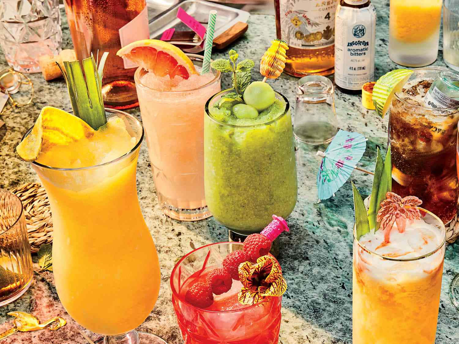 Cocktail, tropical cocktails, colorful glasses, HD Desktop Wallpaper