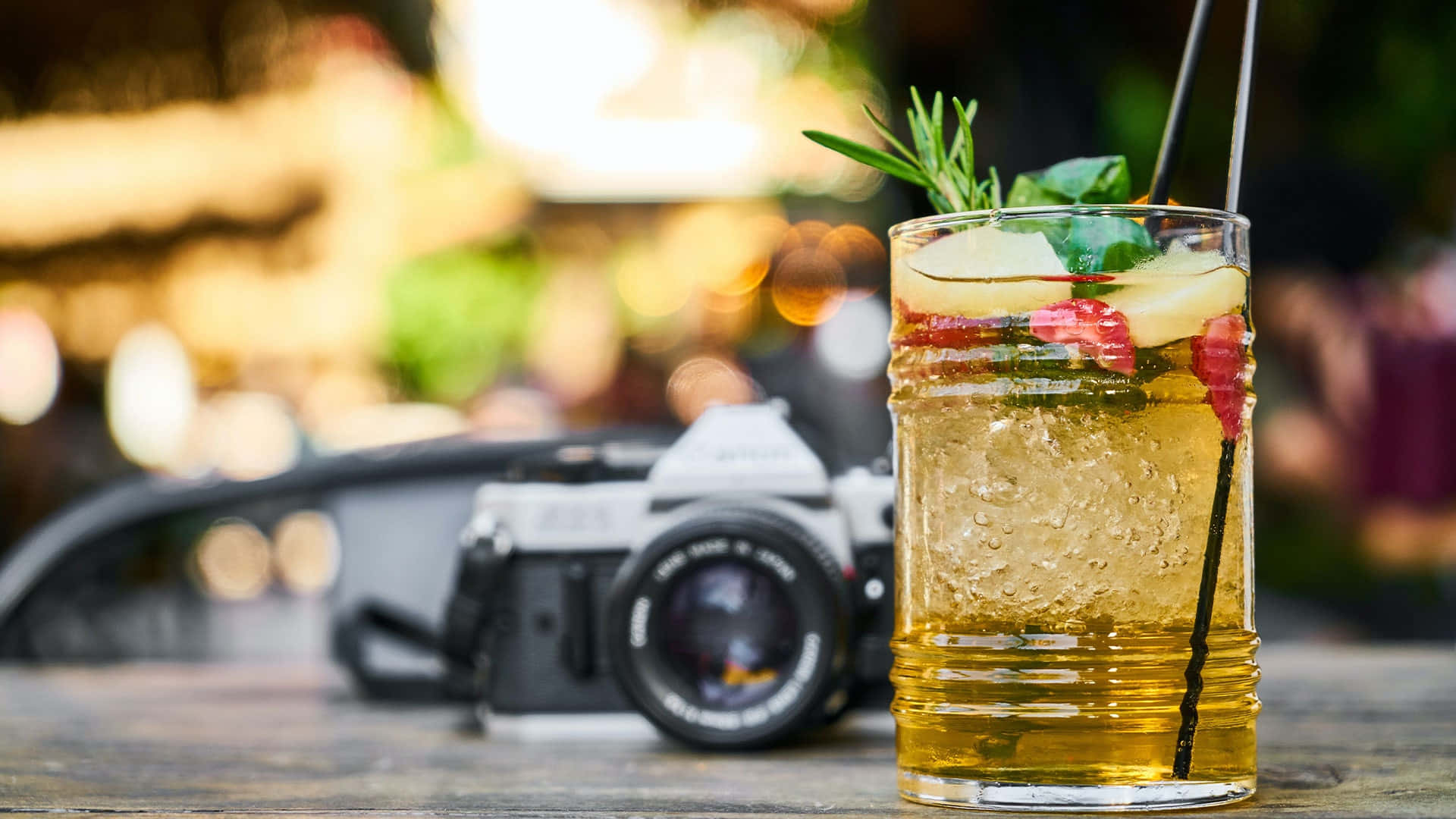 iced cocktail, rosemary, fruit, Full HD Desktop Wallpaper