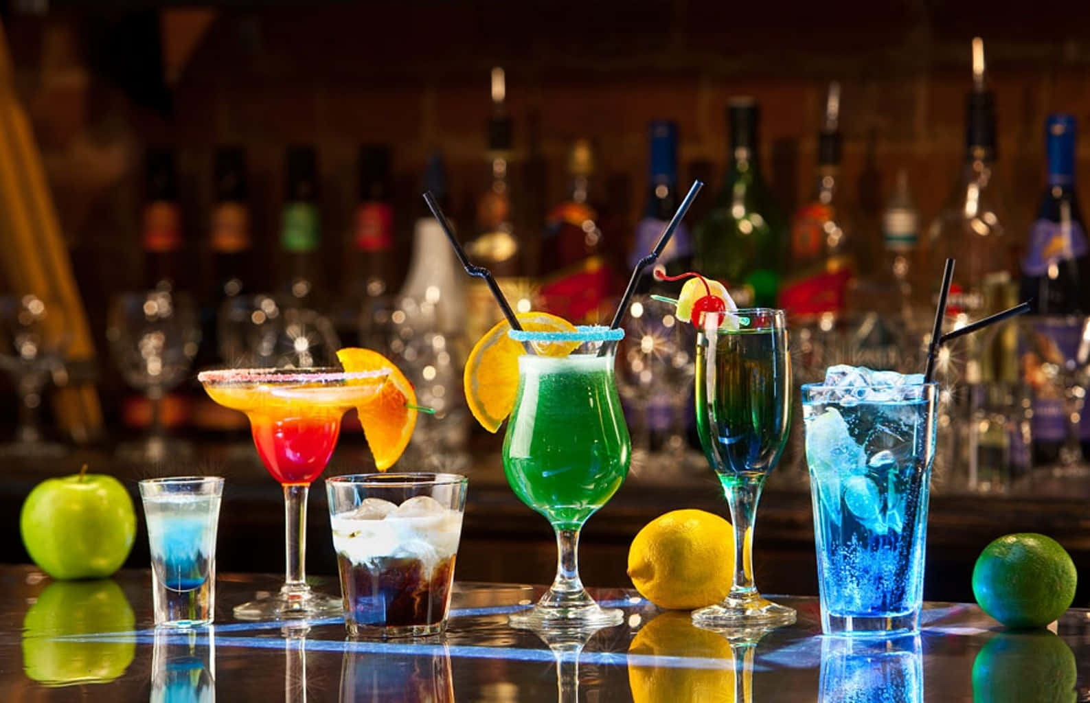 Cocktail, bar, glossy bar counter, HD Desktop Wallpaper