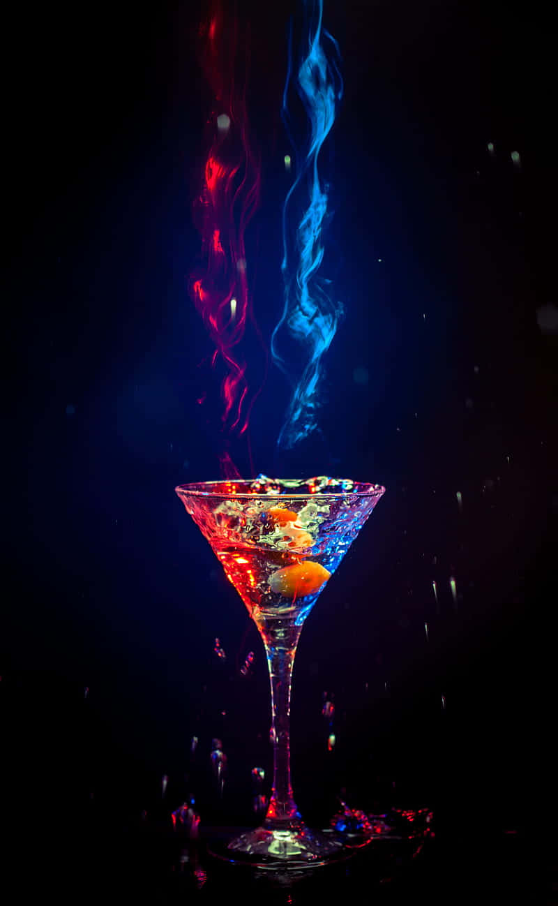 martini glass, vibrant red, blue smoke, HD Phone Wallpaper