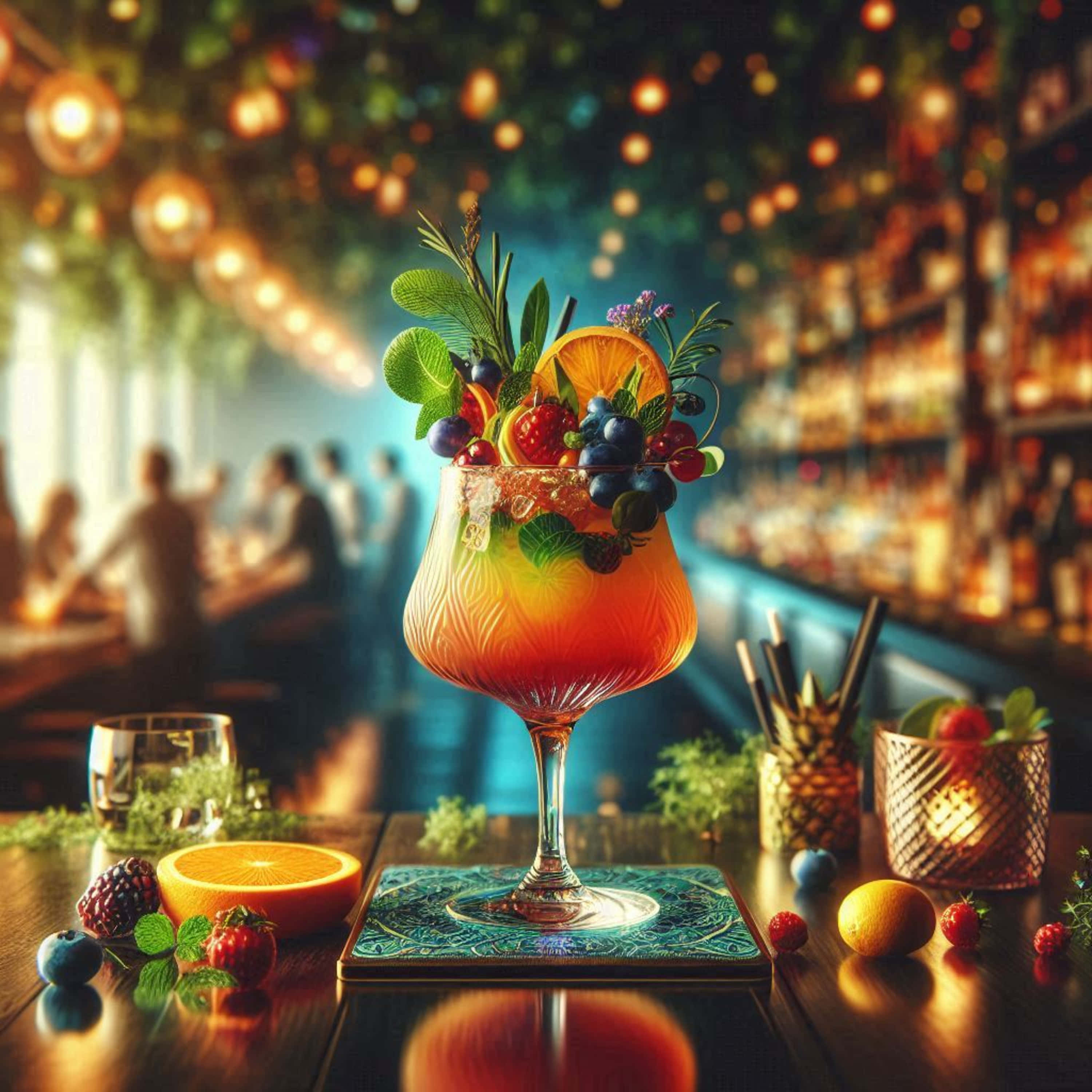 cocktail, stemmed glass, citrus berries, 2K Desktop Wallpaper
