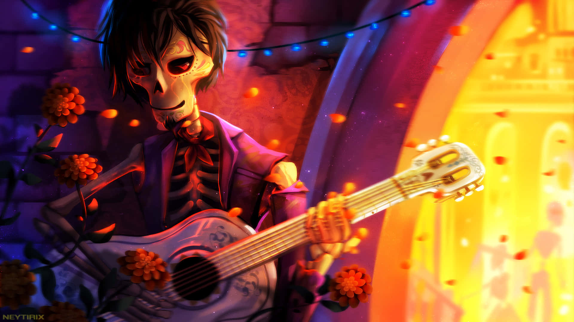 Coco Disney, skeletal musician, sugar skull makeup, Full HD Desktop Wallpaper