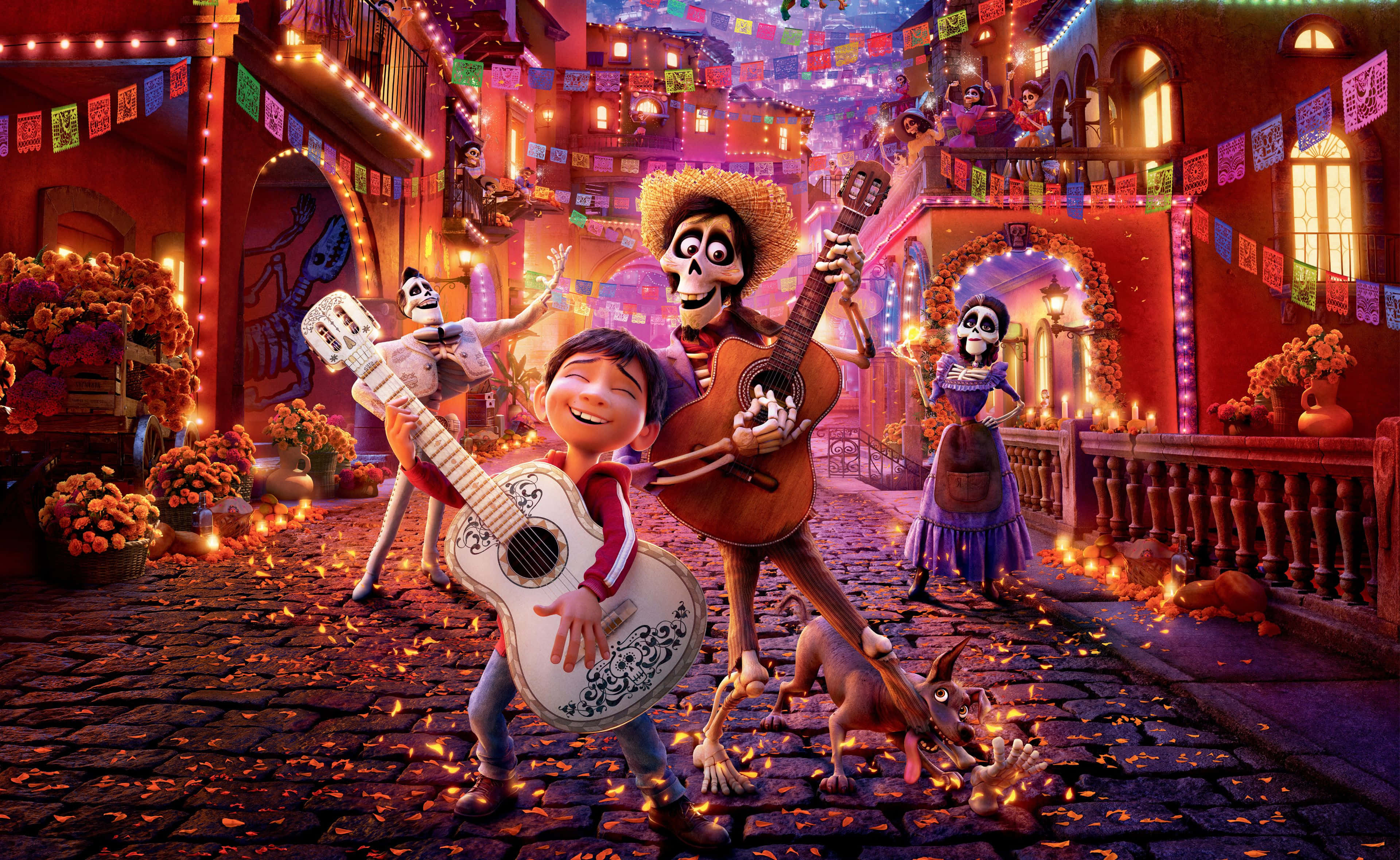 Coco Disney, Mexican street, papel picado, 4K Desktop Wallpaper