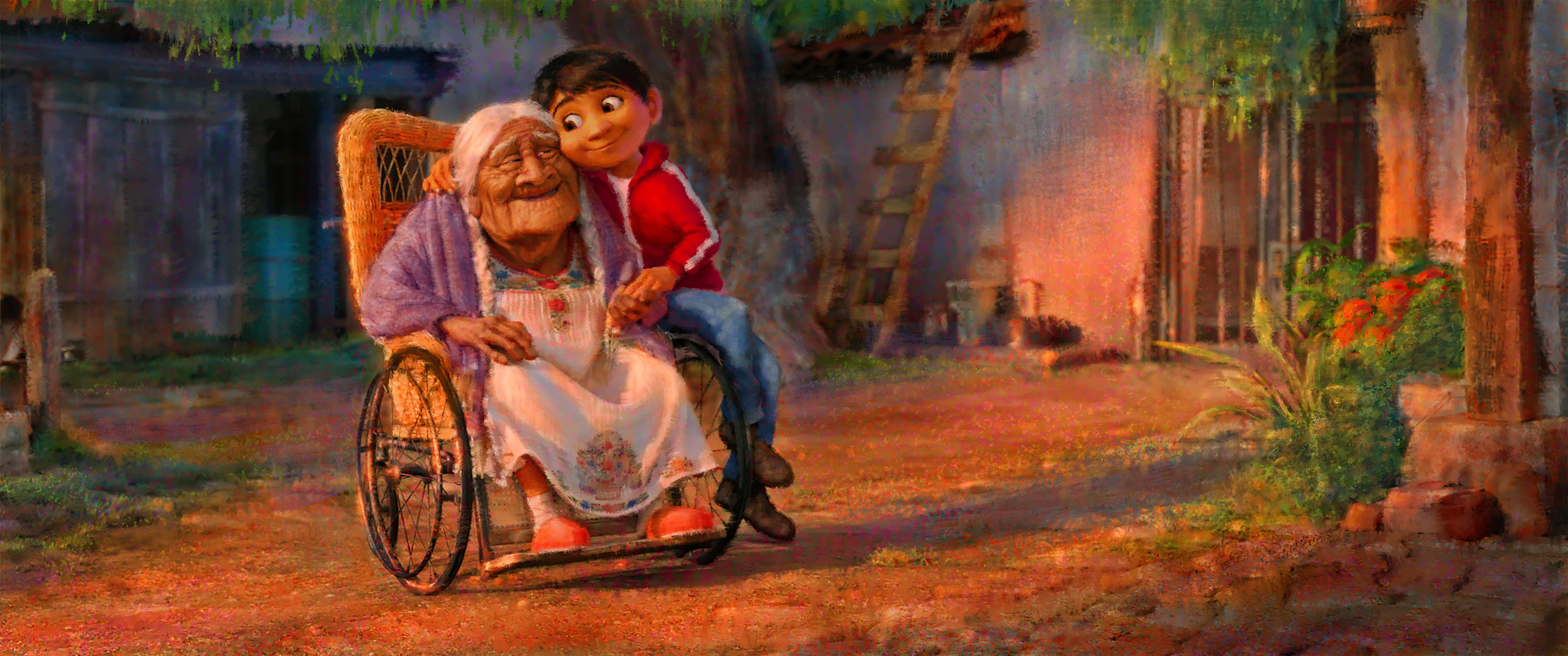 Coco Disney, young boy, grandmother in a wheelchair, 8K Desktop Wallpaper