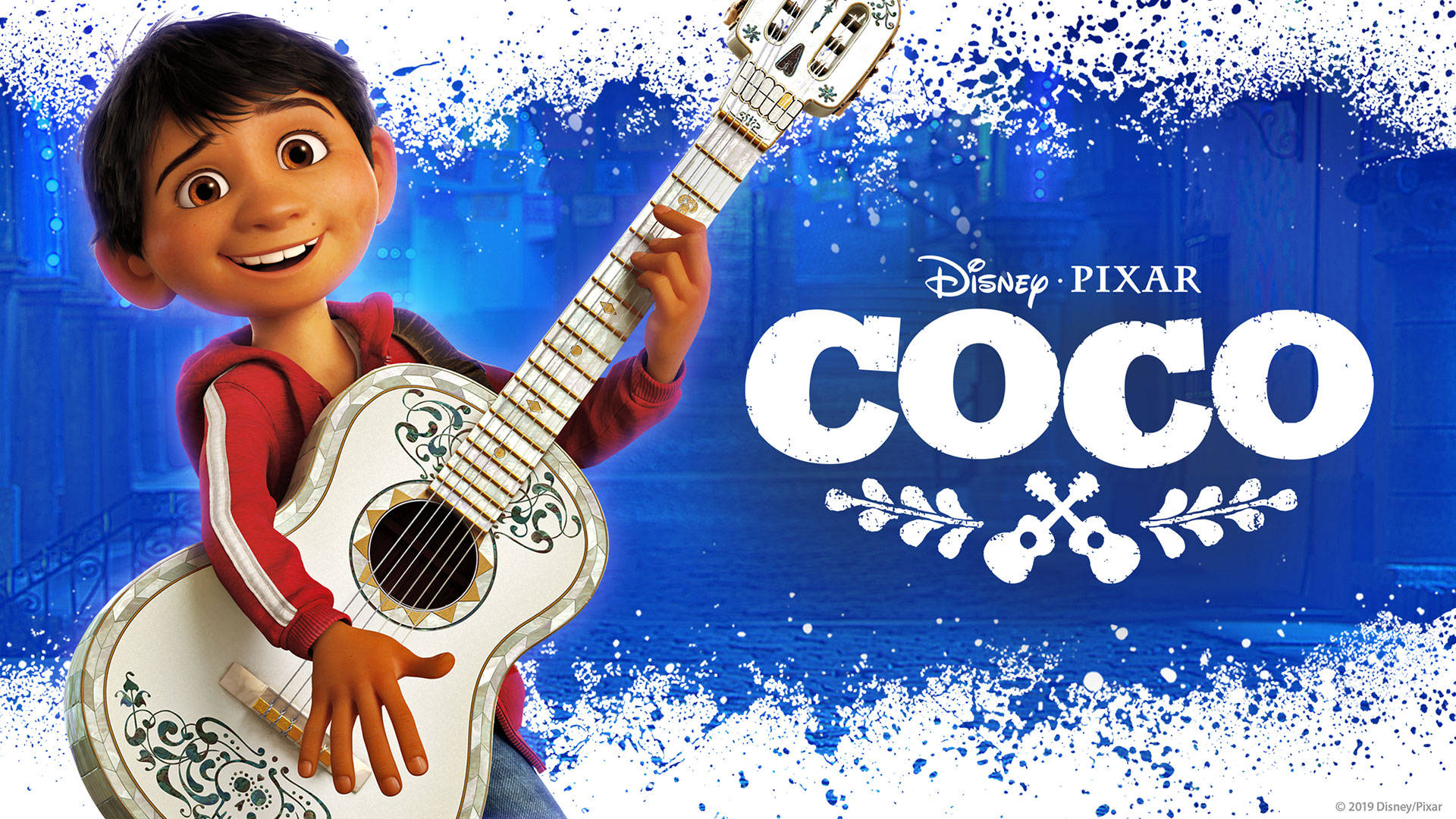 Coco, red hoodie, decorated guitar, Full HD Desktop Wallpaper